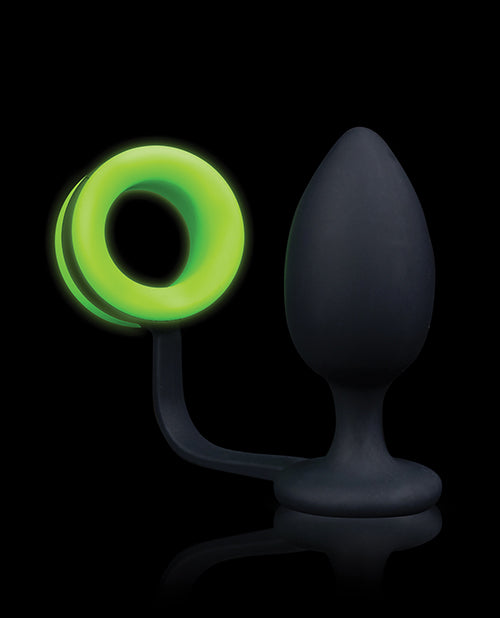 Ouch! Silicone Cock Ring With Anal Plug - Glow in the Dark - Green