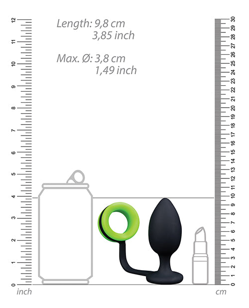Ouch! Silicone Cock Ring With Anal Plug - Glow in the Dark - Green