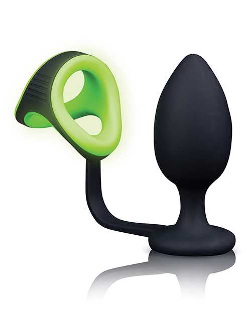 Ouch! Silicon Cock Ring with Anal Plug Glow in the Dark - Green