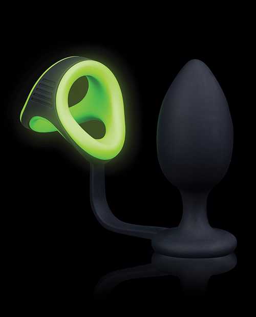 Ouch! Silicon Cock Ring with Anal Plug Glow in the Dark - Green