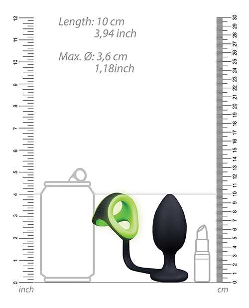 Ouch! Silicon Cock Ring with Anal Plug Glow in the Dark - Green