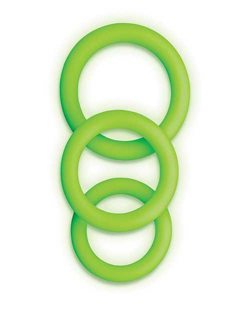 Ouch! Cock Ring Silicone Set (3pc) Glow in the Dark - Green
