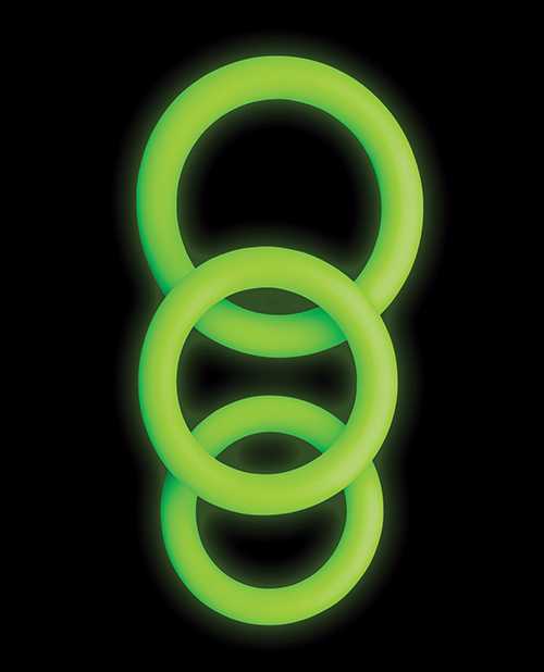 Ouch! Cock Ring Silicone Set (3pc) Glow in the Dark - Green
