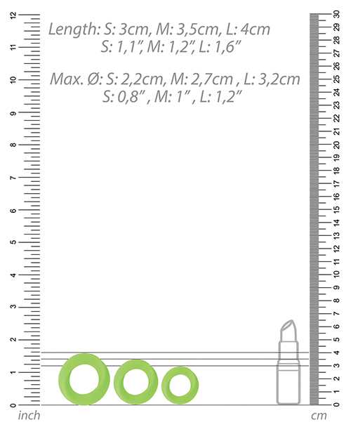 Ouch! Cock Ring Silicone Set (3pc) Glow in the Dark - Green