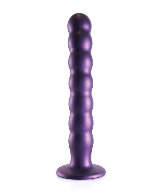 Ouch! Beaded G-Spot Silicone Dildo 8in - Metallic Purple