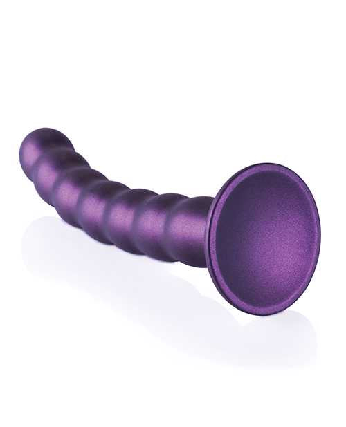 Ouch! Beaded G-Spot Silicone Dildo 8in - Metallic Purple