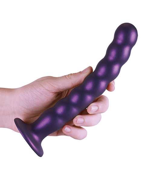 Ouch! Beaded G-Spot Silicone Dildo 8in - Metallic Purple