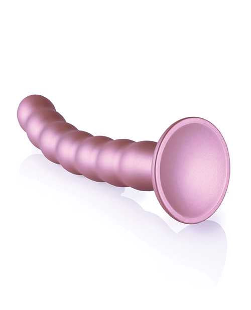 Ouch! Beaded G-Spot Silicone Dildo 8in - Metallic Rose Gold