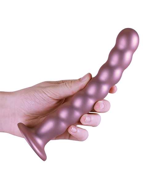 Ouch! Beaded G-Spot Silicone Dildo 8in - Metallic Rose Gold