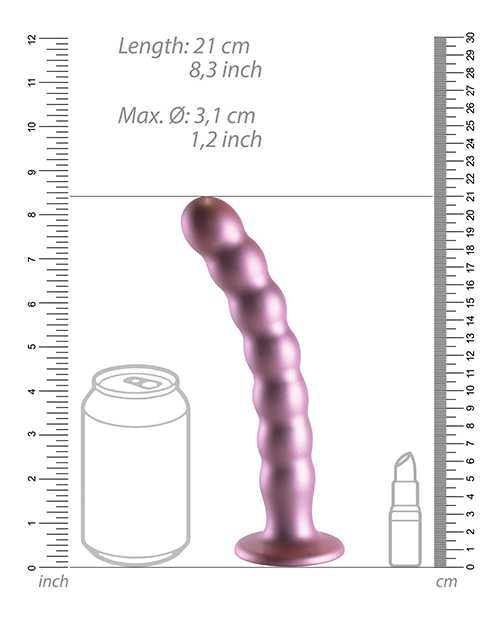 Ouch! Beaded G-Spot Silicone Dildo 8in - Metallic Rose Gold