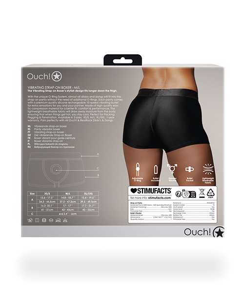 Ouch! Vibrating Strap-On Boxer with Rechargeable Bullet - M/L - Black