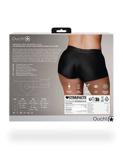 Ouch! Vibrating Strap-On Boxer with Rechargeable Bullet - XL/2XL - Black