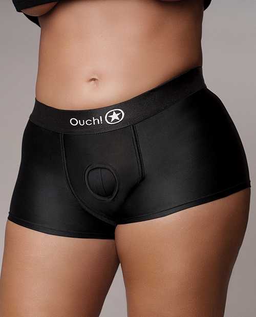 Ouch! Vibrating Strap-On Boxer with Rechargeable Bullet - XL/2XL - Black