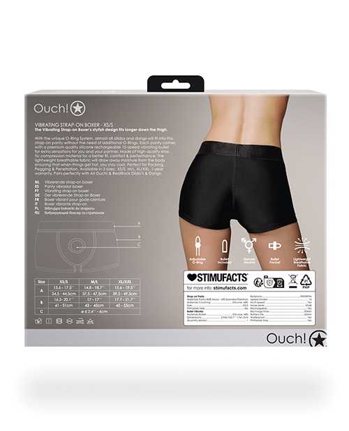 Ouch! Vibrating Strap-On Boxer with Rechargeable Bullet - XS/SM - Black
