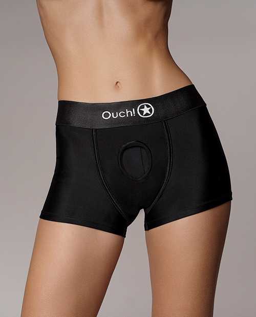 Ouch! Vibrating Strap-On Boxer with Rechargeable Bullet - XS/SM - Black