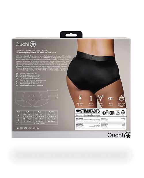 Ouch! Vibrating Strap-On Brief with Rechargeable Bullet - XL/2XL - Black