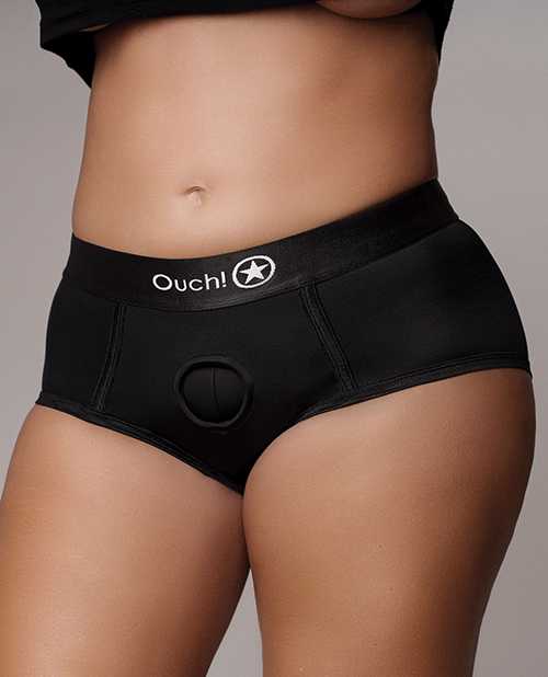 Ouch! Vibrating Strap-On Brief with Rechargeable Bullet - XL/2XL - Black