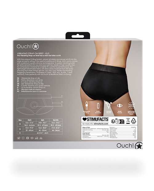 Ouch! Vibrating Strap-On Brief with Rechargeable Bullet - XS/SM - Black