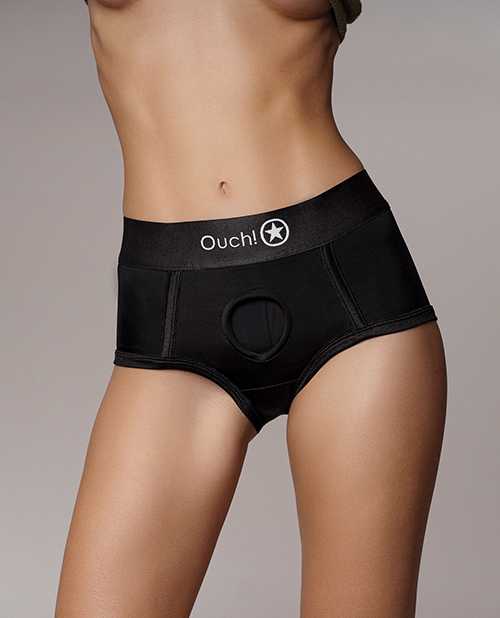 Ouch! Vibrating Strap-On Brief with Rechargeable Bullet - XS/SM - Black