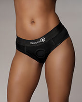 Ouch! Vibrating Strap-On High-Cut Brief with Rechargeable Bullet - M/L - Black