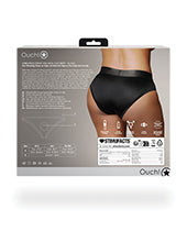 Ouch! Vibrating Strap-On High-Cut Brief with Rechargeable Bullet - XL/2XL - Black