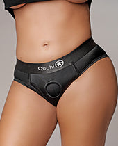 Ouch! Vibrating Strap-On High-Cut Brief with Rechargeable Bullet - XL/2XL - Black