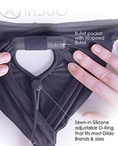 Ouch! Vibrating Strap-On Hipster with Rechargeable Bullet - XS/SM - Black