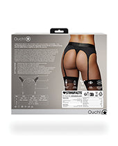 Ouch! Vibrating Strap-On Thong with Adjustable Garters with Rechargeable Bullet - M/L - Black