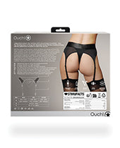 Ouch! Vibrating Strap-On Thong with Adjustable Garters with Rechargeable Bullet - XS/SM - Black