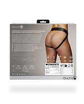 Ouch! Vibrating Strap-On Thong with Removable Butt Straps with Rechargeable Bullet - M/L - Black