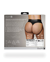 Ouch! Vibrating Strap-On Thong with Removable Butt Straps with Rechargeable Bullet - XL/2XL - Black