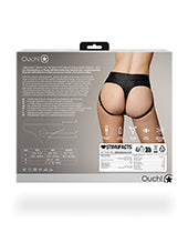 Ouch! Vibrating Strap-On Thong with Removable Butt Straps with Rechargeable Bullet - XS/SM - Black