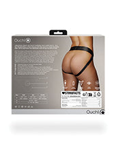 Ouch! Vibrating Strap-On Panty Harness with Open Back with Rechargeable Bullet - M/L - Black