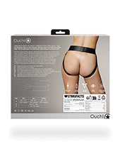 Ouch! Vibrating Strap-On Panty Harness with Open Back with Rechargeable Bullet - XS/SM - Black