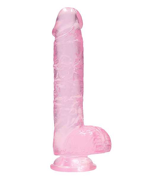 RealRock Crystal Clear Dildo with Balls 6in - Pink