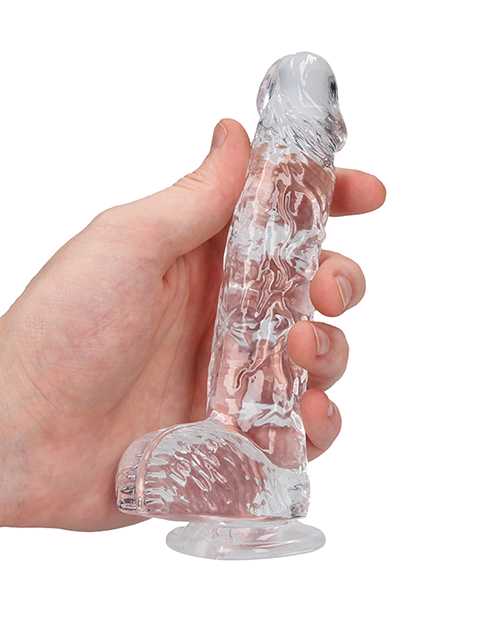 RealRock Crystal Clear Dildo with Balls 6in - Clear