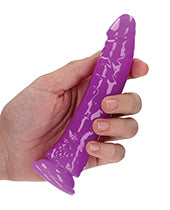 RealRock Slim Glow in the Dark Dildo with Suction Cup 6in - Purple