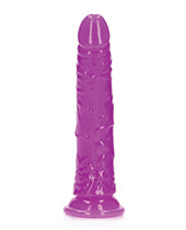 RealRock Slim Glow in the Dark Dildo with Suction Cup 7in - Purple