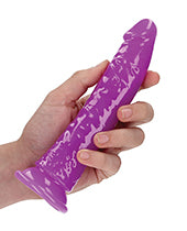RealRock Slim Glow in the Dark Dildo with Suction Cup 7in - Purple