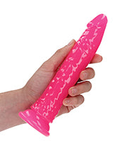 RealRock Slim Glow in the Dark Dildo with Suction Cup 8in - Pink