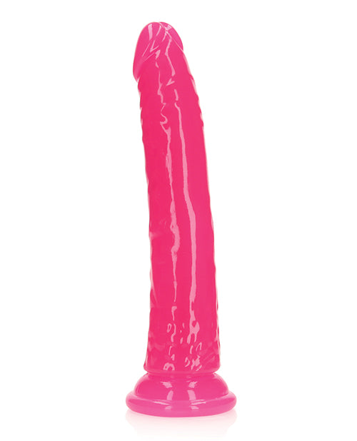 RealRock Slim Glow in the Dark Dildo with Suction Cup 9in - Pink