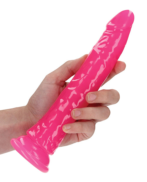 RealRock Slim Glow in the Dark Dildo with Suction Cup 9in - Pink