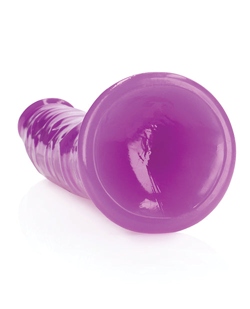 RealRock Slim Glow in the Dark Dildo with Suction Cup 10in - Purple