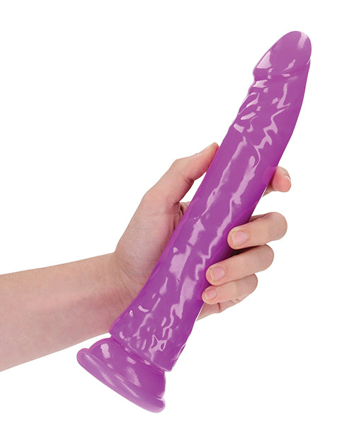 RealRock Slim Glow in the Dark Dildo with Suction Cup 10in - Purple