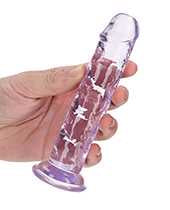 RealRock Crystal Clear Straight No Balls Dildo 6in - Purple