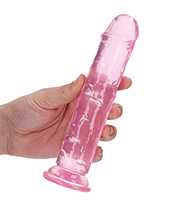 RealRock Crystal Clear Straight No Balls Dildo 7in - Pink