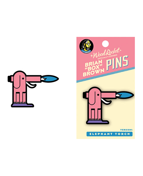 Wood Rocket Box Brown: Elephant Torch Enamel Pin