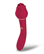 Secret Kisses Rosegasm Lingo Rechargeable Silicone Dual End Vibrator with Clitoral Stimulator - Red