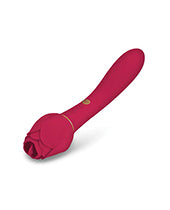 Secret Kisses Rosegasm Lingo Rechargeable Silicone Dual End Vibrator with Clitoral Stimulator - Red