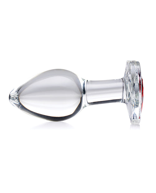 Booty Sparks Red Heart Glass Anal Plug - Medium - Red/Clear